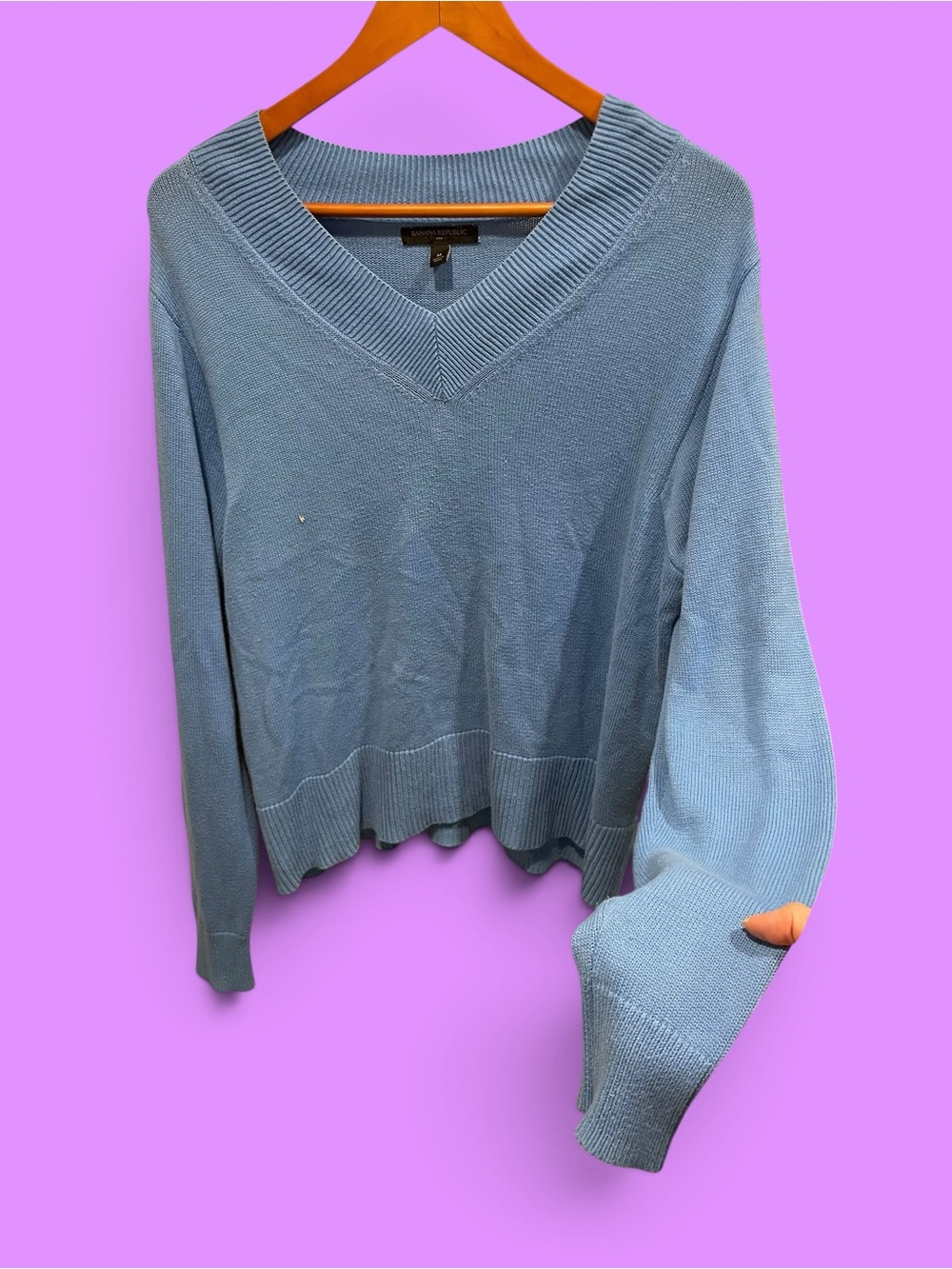 Cute ocean blue wide v-neck Banana Republic oversized cotton sweater
